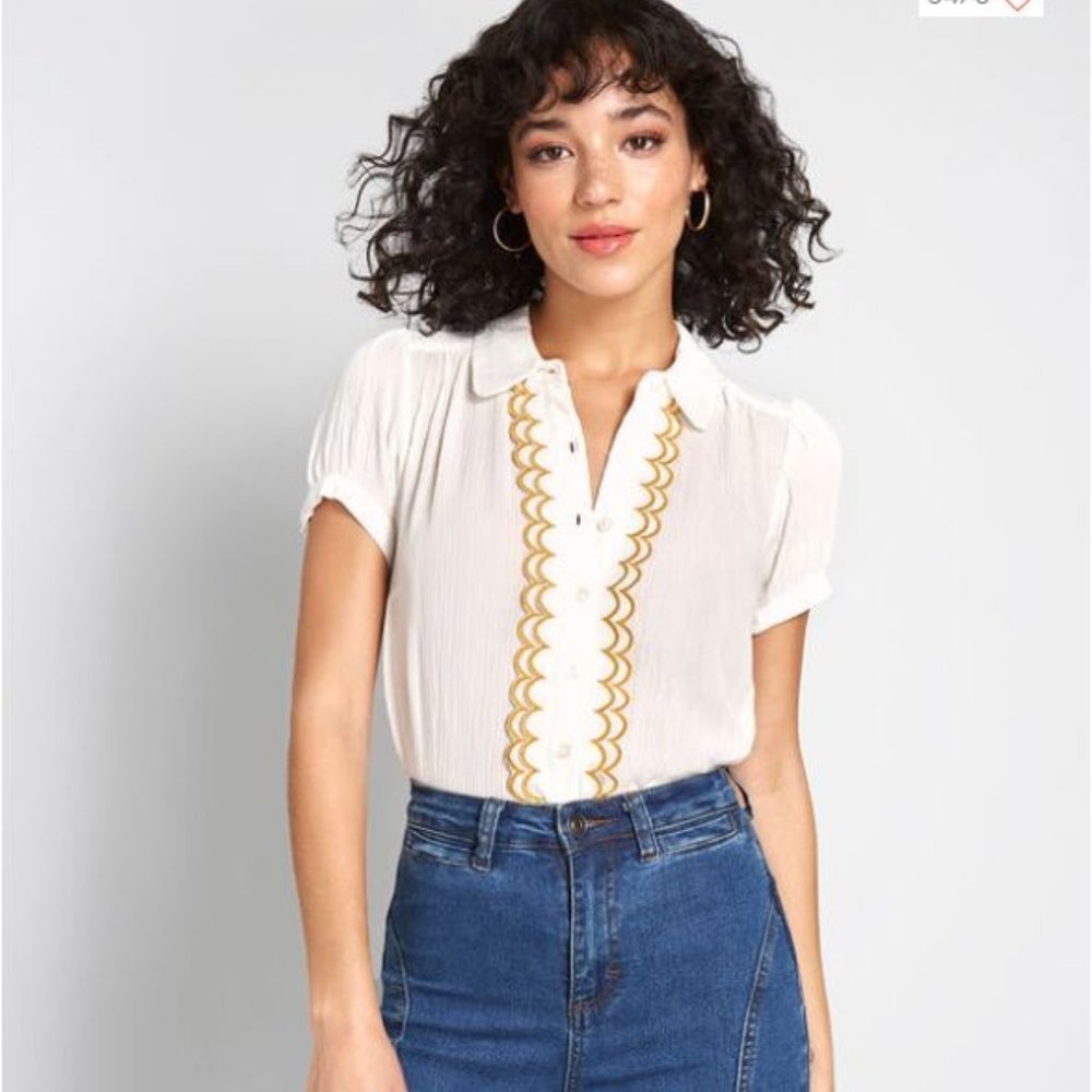 All About Scallops Short Sleeve Blouse